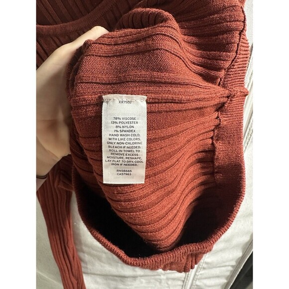 Open Edit Cut Out One Shoulder Orange Cropped LS Top Size M Split Hem Sweater - Picture 7 of 8